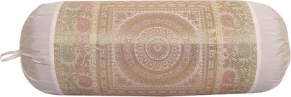 Ethnic Jacquard Brocade Silk Bolster Yoga Rectangle Pillow Cover Mandala White Tube Massand Living Room Decorative Cylindrical Hotdog Traditional Throw Pillowcase 76x38 cm - Set of 2 Pcs