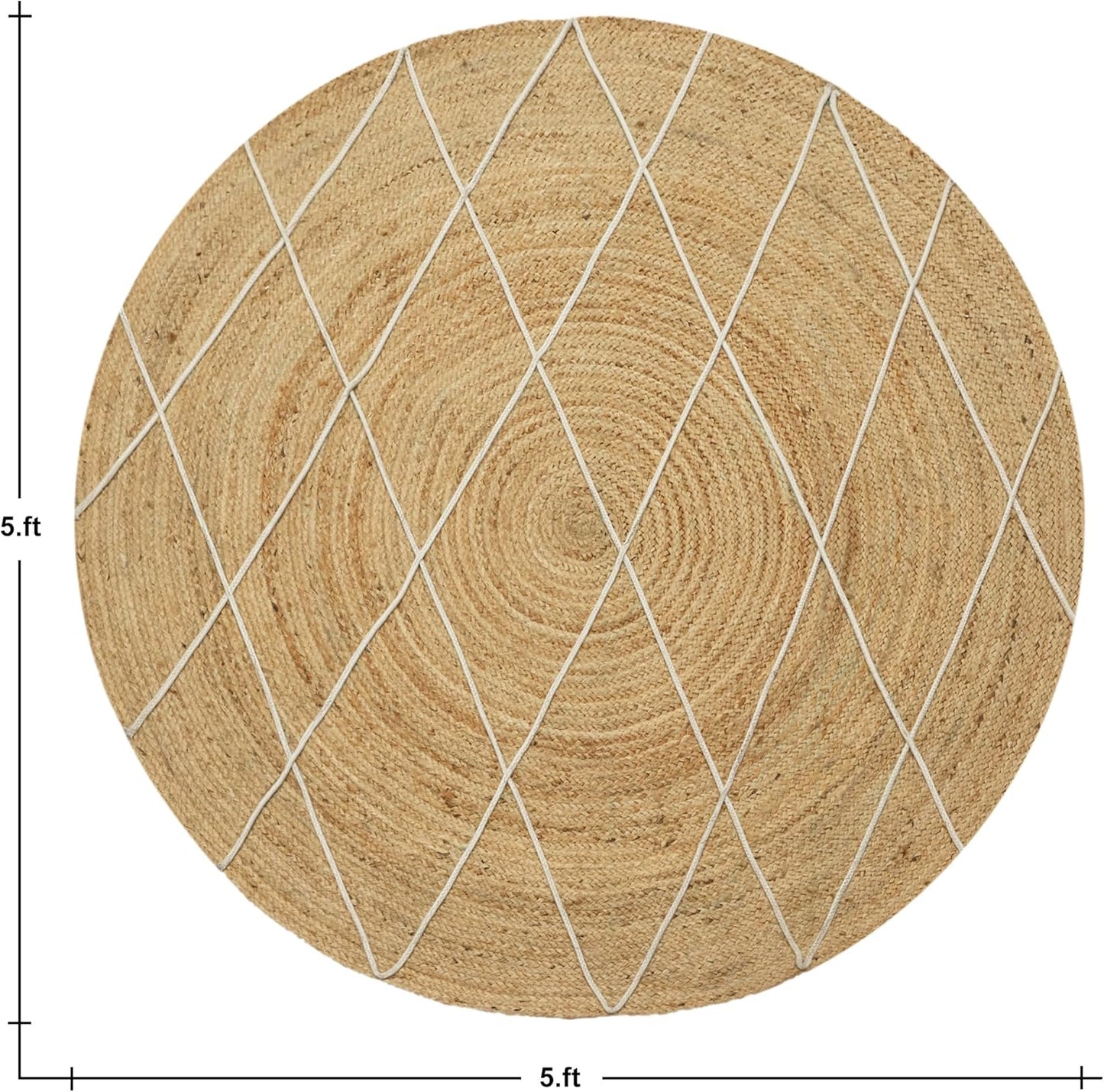 Kilim Rug 3' Round Area Rug Olive Beige White Braided Jute Carpet, Indoor Outdoor Flatweave Rug for Bedroom, Bedside, Kitchen, Beach & Terrace Yoga Mat - Colors A