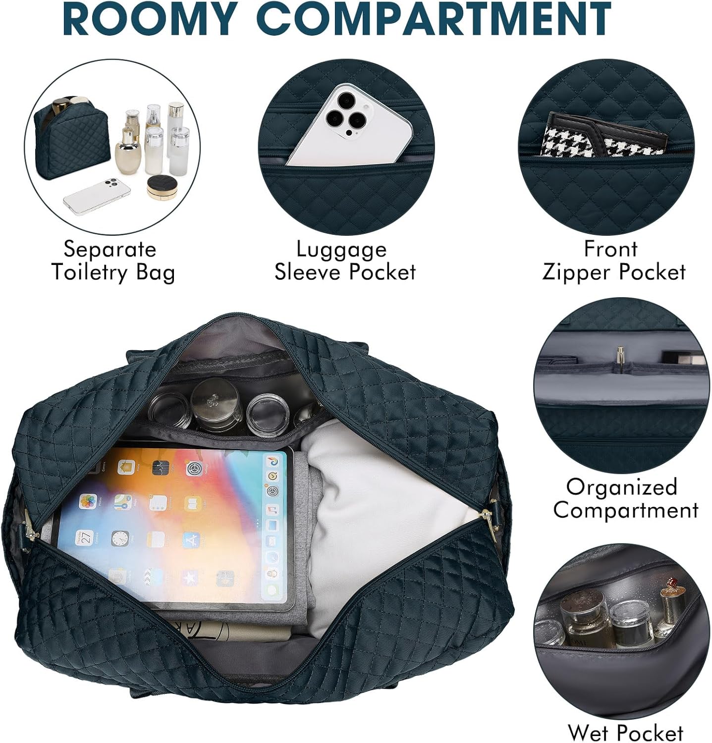 LUOCIP Large Women Travel Duffle Bag, Carry on Bag with Wet Toiletry Pocket for Overnight, Weekend, Yoga, Gym, Business Trips, Sport and Hospital, Black - Colors A
