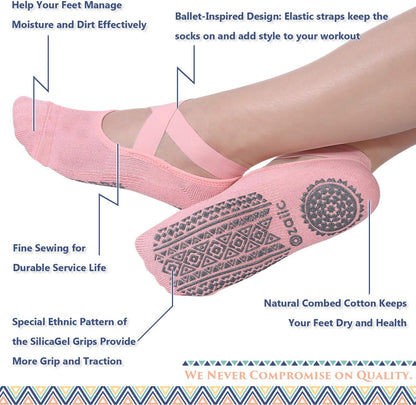 Ozaiic Pilates Socks for Women Non Slip Grip, Yoga Socks with Grippers for Barre, Hospital, Ballet, Dance, Barefoot Workout
