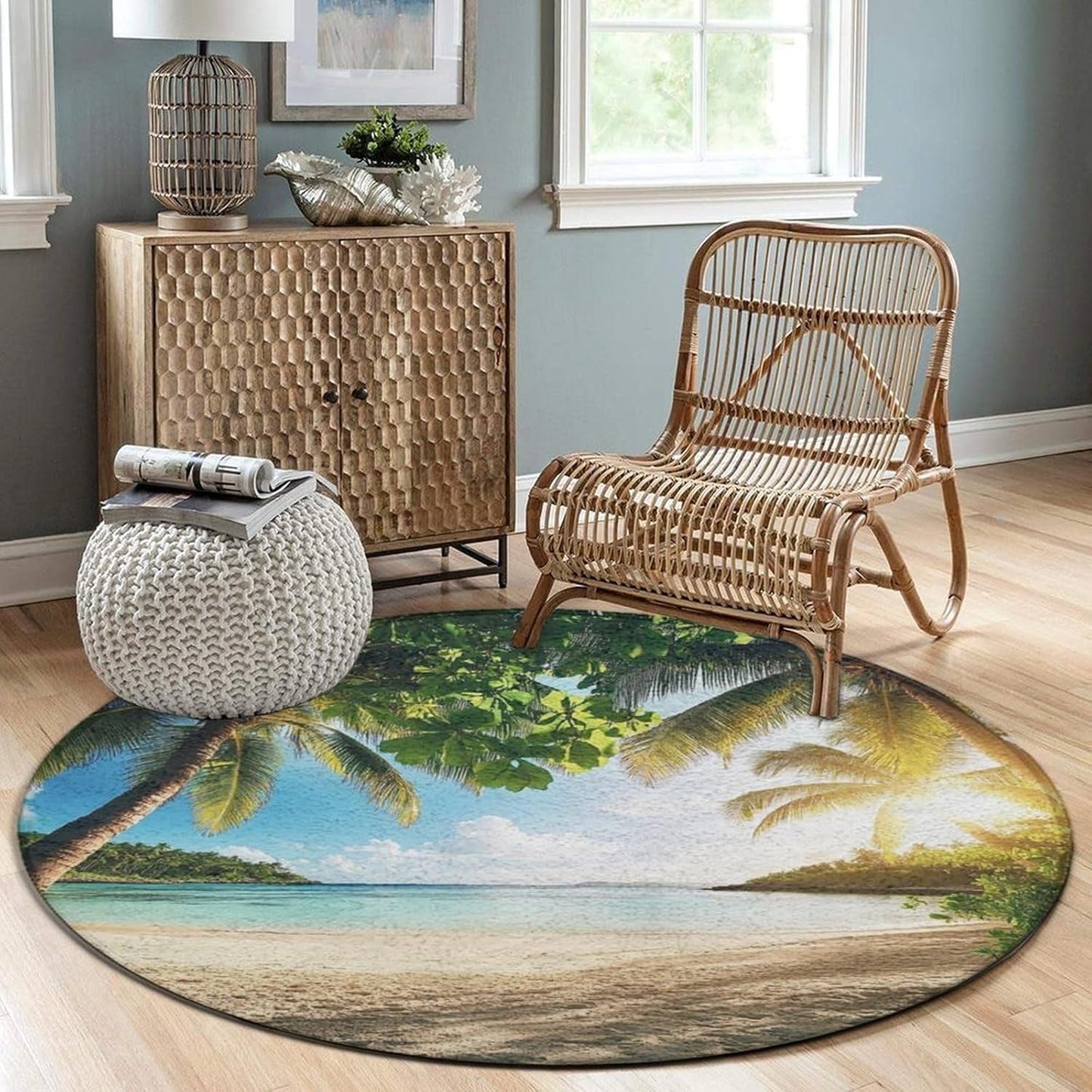 Room Sofa Yoga Soft Round Carpet, Home Decor Non Slip Kitchen Office Circle Rug, Machine Washable Modern Round Area Rug Beach Turtles, 60inch