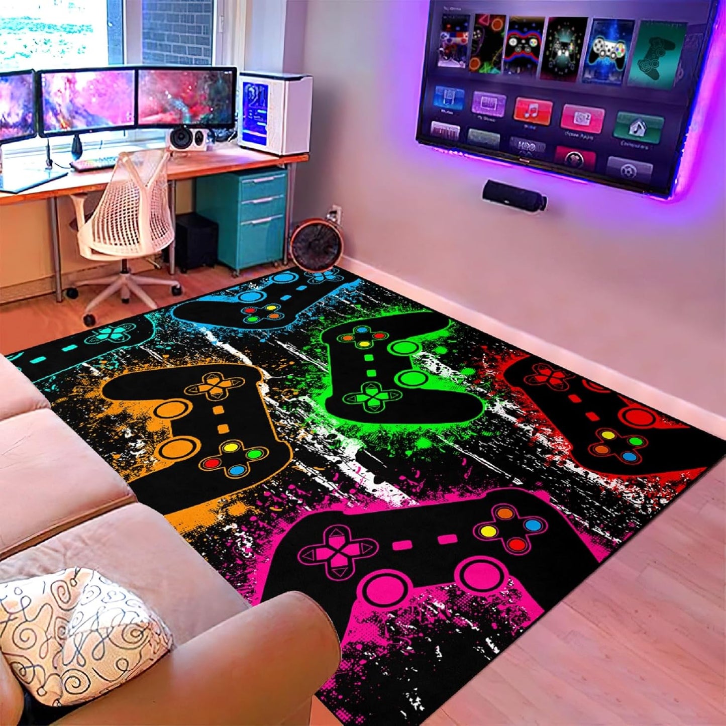 Game Controller Rugs for Bedroom Boys Living Room Gamer Gamepad Red Carpets Floor Mat Player Indoor Mats Gaming Art Design Home Decor Crystal Doormat Yoga Mats 3'x5'