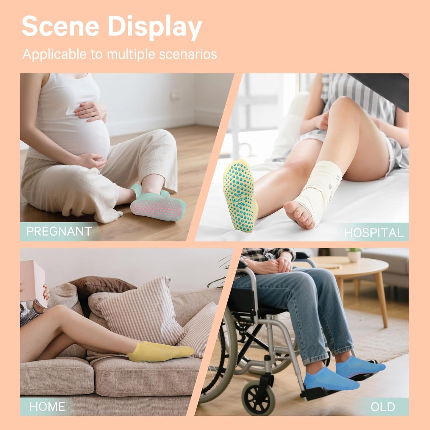 Muezna 6 Pairs Pilates Grip Socks for Women, Non Slip Yoga Socks with Grips, Grippy Socks for Barre, and Hospital
