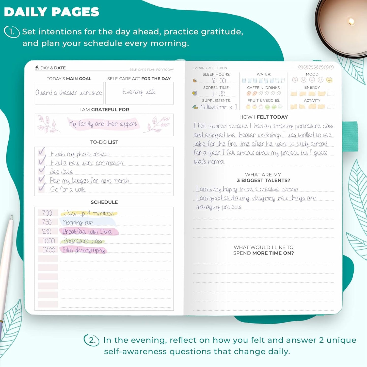 Clever Fox Self-Care Journal – Daily Reflection Notebook – Mental Health & Personal Development Planner, Meditation & Mood Log, A5 (Turquoise)