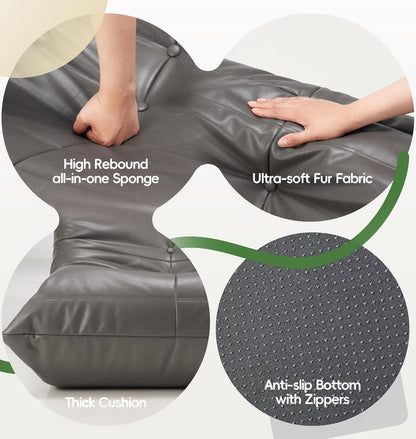 Hobestluk Giant Bean Bag Chair Lazy Floor Sofa, Memory Foam Fireside Sofa for Adults, Big Beanbag Faux Leather Armless Chair for Living Room Bedroom Dorm Office (Brown, Single)