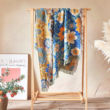Boho Throw Blanket - 100% Cotton Soft Summer Throw Blanket for Bed, 50"x60" Reversible Breathable Lightweight Blankets, All Seasons Farmhouse Decor Floral Plant Butterfly Throw Quilt