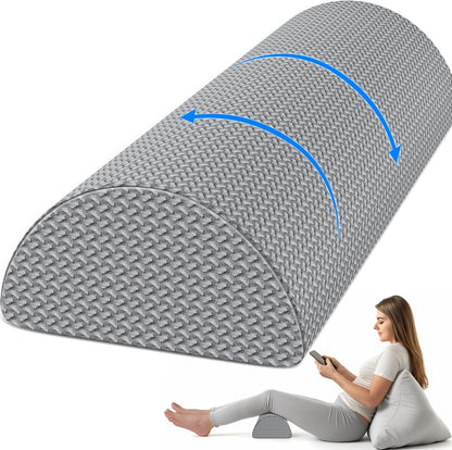 TranquilRelax Knee Pillow for Back Sleeping Memory Foam Half Moon Bolster Pillow for Legs, Under Knee Support, Ankle & Foot Comfort Orthopedic Pillow for Side Sleepers (Grey, 20.4" x 8" x 4.9")