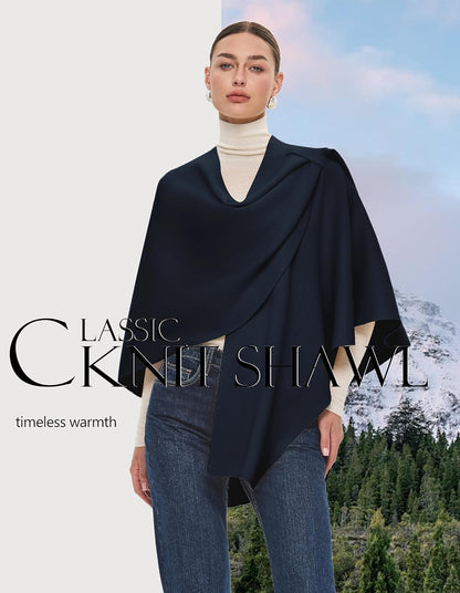 PULI Womens Large Cross Front Poncho Sweater Wrap Topper Knitted Elegant Shawls Cape for Fall Winter