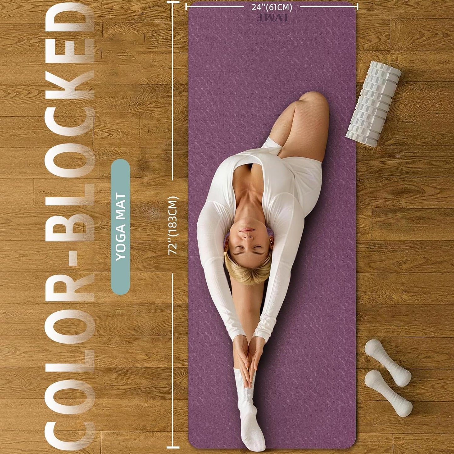 Yoga Mat Non Slip, Anti-Tear 1/4" & 2/5" Thick TPE Yoga Mats for Women and Men, a stylish and practical dual-tone yoga mat.72"x24" Exercise & Fitness Mat with Carrying Strap, Workout Mats for Yoga, Pilates and Floor Exercise