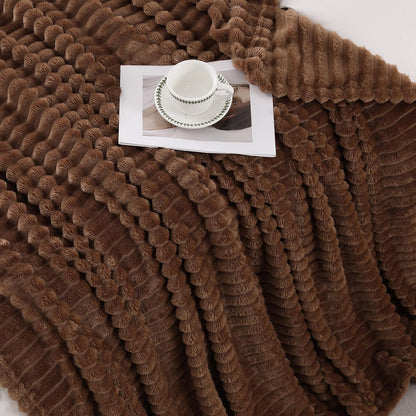 Khaki Throw Blanket for Couch Sofa 50x60 inches Striped Fleece Blankets Room Home Decor Lightweight Plush Soft Cozy Gifts for Women Mom Girls