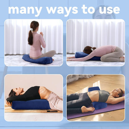 ROYALAY 2 Pcs Yoga Bolster Pillow for Restorative Yoga, Rectangular and Cylinder Meditation Pillow Set with Carrying Handles, Supportive Cushion for Exercise Workout Stretching Meditation,Dark Blue
