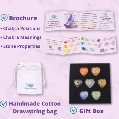 Uorbeay NatureWonders All Natural 7 Chakra Stone Set (Pyramid) with Engraved Symbols (Gift Box, Information Brochure & Pouch) - Healing Crystals, Balancing, Tumbled Palm Stone, Touchstone, Meditation