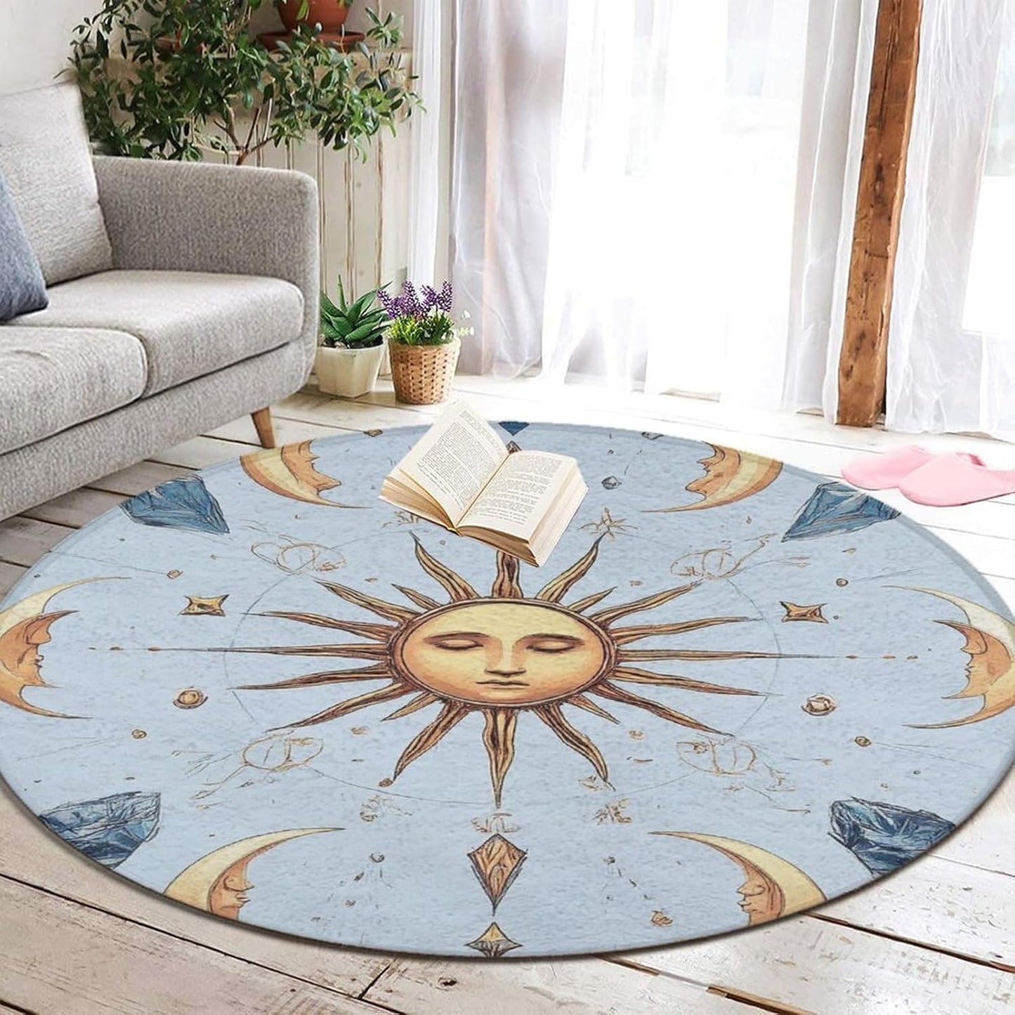 Machine Washable Modern Round Area Rug, Room Sofa Yoga Soft Round Carpet, Home Decor Non Slip Kitchen Office Circle Rug Union Jack Flag UK Mandala Art, 60inch