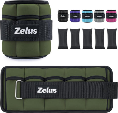 ZELUS 1 Pair Adjustable Ankle Weights, 2 4 6 8 10 lb Modularized Leg Weight Straps for Women Men, Weighted Ankle Weight Set with Removable Sandbags, 1-5 lb per Ankle Strap for Gym Yoga Jogging Walking