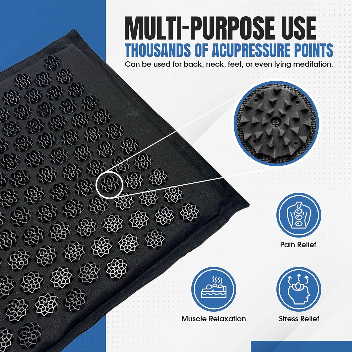 Acupressure Mat and Pillow Set, Mat with HIPS Spikes for Back/Neck Pain Relief, Sciatic, Headache, Stress and Muscle Relaxation