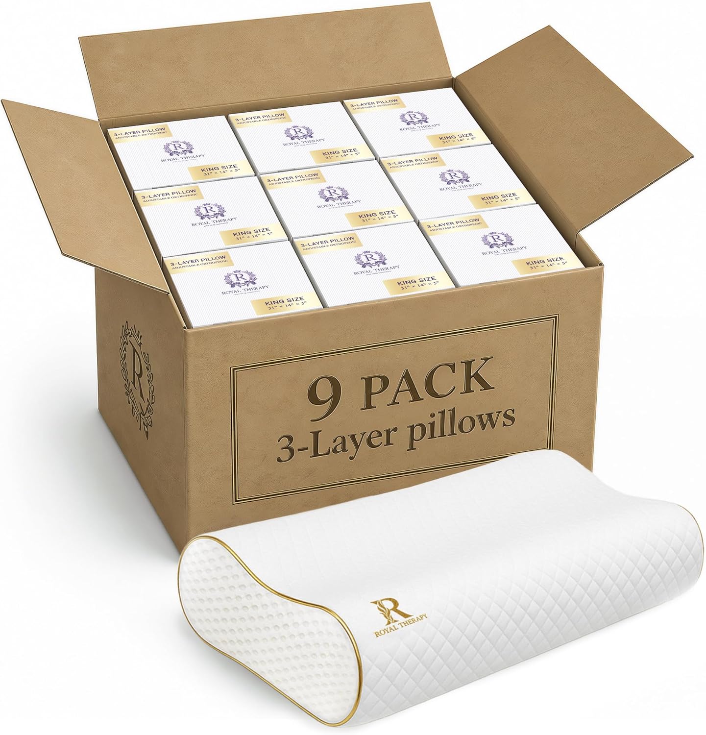 Royal Therapy Memory Foam Pillow, Queen Neck Pain Relief, Contour Cervical Pillow, for Neck and Shoulder Pain, Side, Back and Stomach Sleeper, 24x14x5 inches
