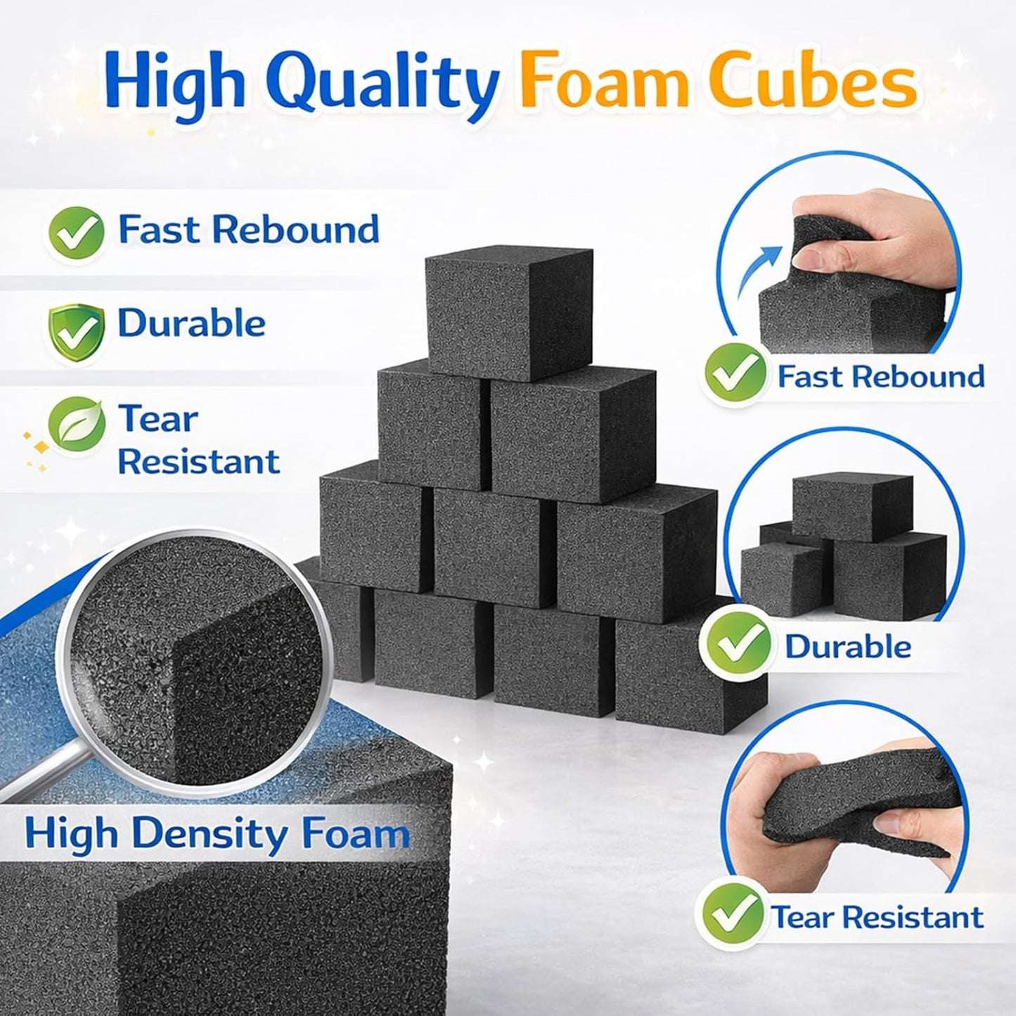 Treela Foam Pit Blocks, Foam Gym Cubes, 4 x 4 x 4 in Protective Trampoline Padding for Gymnastics, Parkour Courses, Trampoline Arenas, BMX