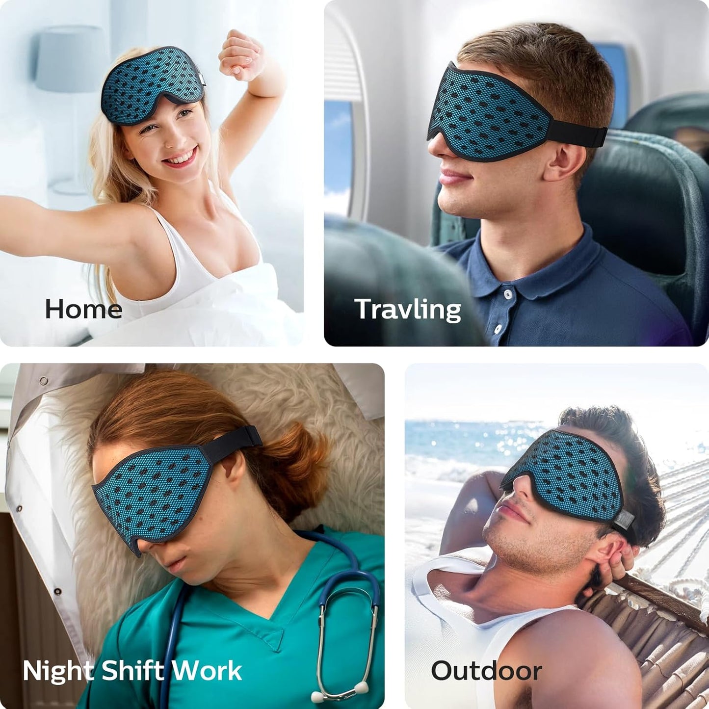 LitBear Breathable Sleep Mask, 3D Eye Mask Sleep for Side Sleepers Women Men, Light Blocking Sleeping Mask with Adjustable Strap, Soft Lightweight Eye Cover for Travel, Night Work, Nap, Office - Blue