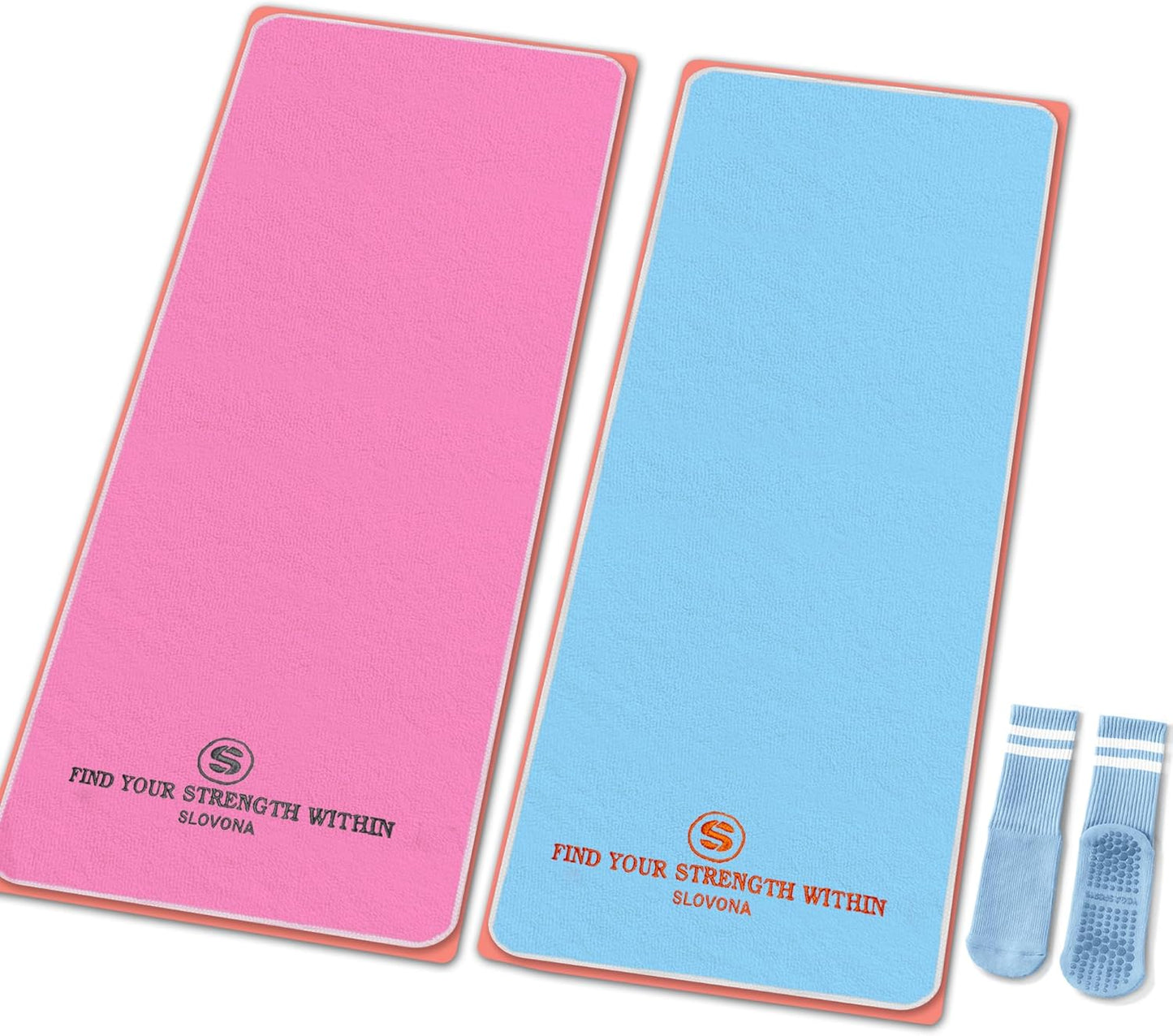 Upgraded Yoga Mat Towel with Bonus Grip Socks Elegant Embroidered Design, 1-Second Sweat Absorption & Non-Slip | Machine Washable Microfiber | Hot Yoga, Pilates | 73''*27.6'' | Orchid Purple