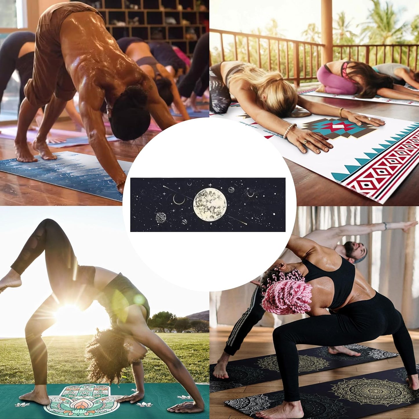Yoga Mat Towel with Corner Pockets - Microfiber Yoga Towels for Hot Yoga Non Slip Moisture Wicking Sweat Absorbent, Tree of Life Yoga Towel Easy for Travel, Use in Hot Yoga,Bikram,Pilates and Fitness