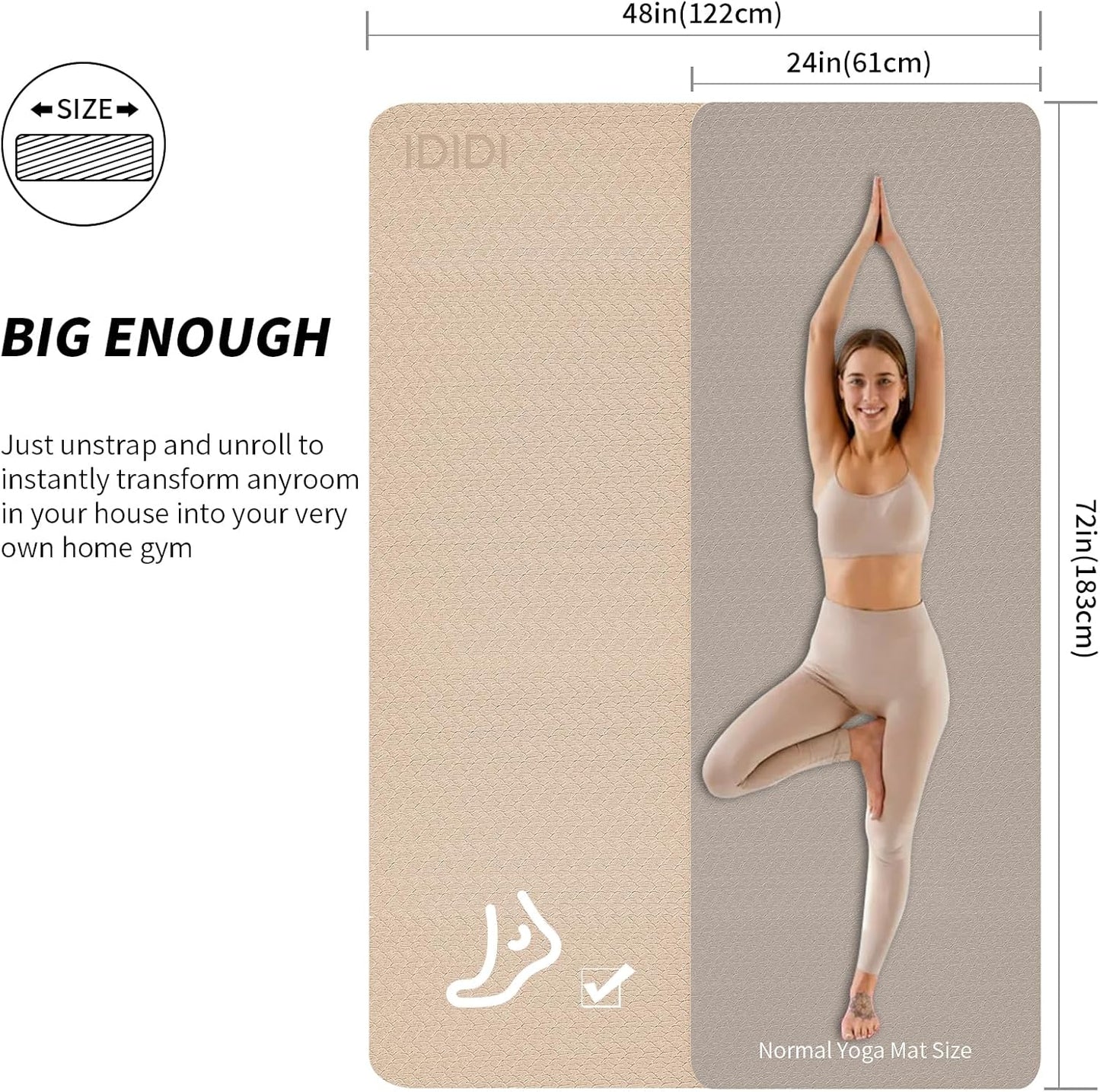 Large Yoga Mat (6'x 4') - Extra Long and Wide Workout Mat for Men and Women, Non-Slip POE 0.32''/0.4'' Thick Fitness Mat, Eco-Friendly Exercise Mat for Home Workouts, Ideal for Yoga and Pilates