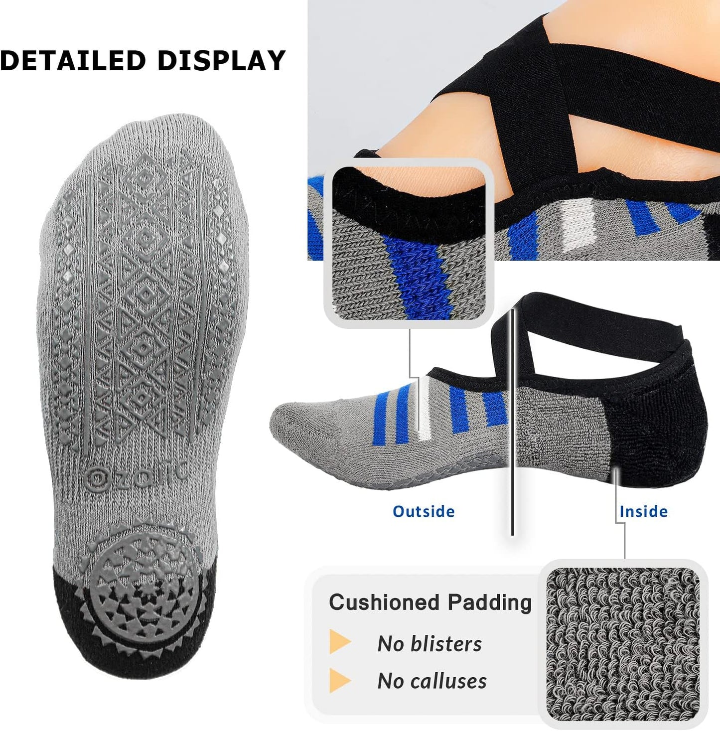 Ozaiic Pilates Socks for Women Non Slip Grip, Yoga Socks with Grippers for Barre, Hospital, Ballet, Dance, Barefoot Workout