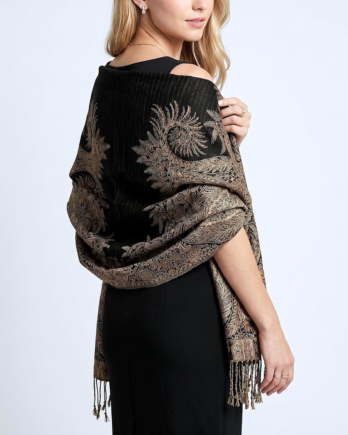 Achillea Reversible Paisley Pashmina Rave Scarf – Exotic Indian Shawls and Wraps for Evening Dresses, Festivals, All Seasons - Colors A