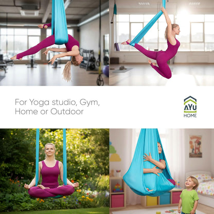 AyuHome Aerial Silks Kit for Home - Premium Yoga Swing for Kids and Adults with 660 lbs Capacity - Versatile Aerial Yoga Hammock for Gymnastics Training