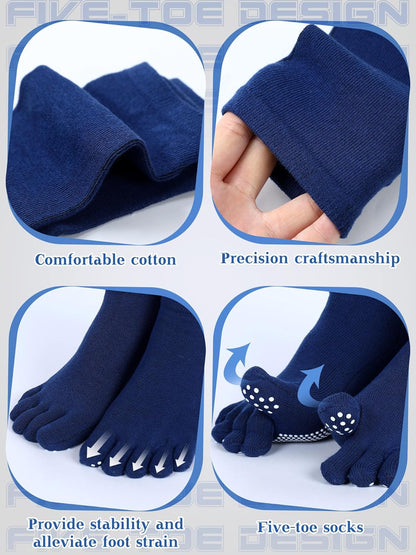 Fourluoo 6 Pairs Women Toe Socks Non Slip Yoga Socks with Grip Men Pilates Toe Socks for Dance Gym