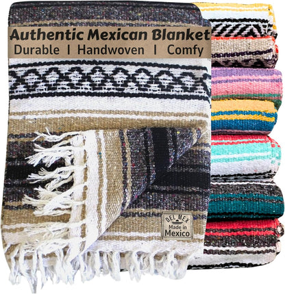 Del Mex Classic Mexican Blanket, Large Authentic Woven Falsa Throw (70"x50"), Artisan Southwest Décor for Beach, Yoga, Outdoors (Lavender)