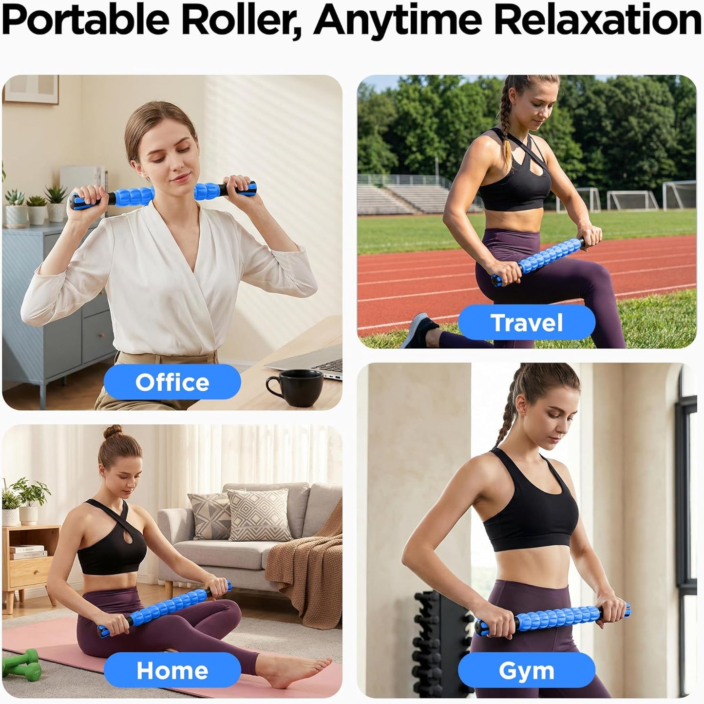 Muscle Roller Massage Roller Stick- Deep Tissue Fascia Blaster for Myofascial Pain Relief, Lymphatic Drainage & Body Sculpting, Handheld Physical Therapy & Recovery Tool (Gray black-18 inch)