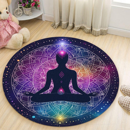 Chakra Round Area Rug, Non-Slip Meditation & Yoga Carpet for Living Room, Meditation Round Area Rugs, Modern Circular Bedroom Rug 57