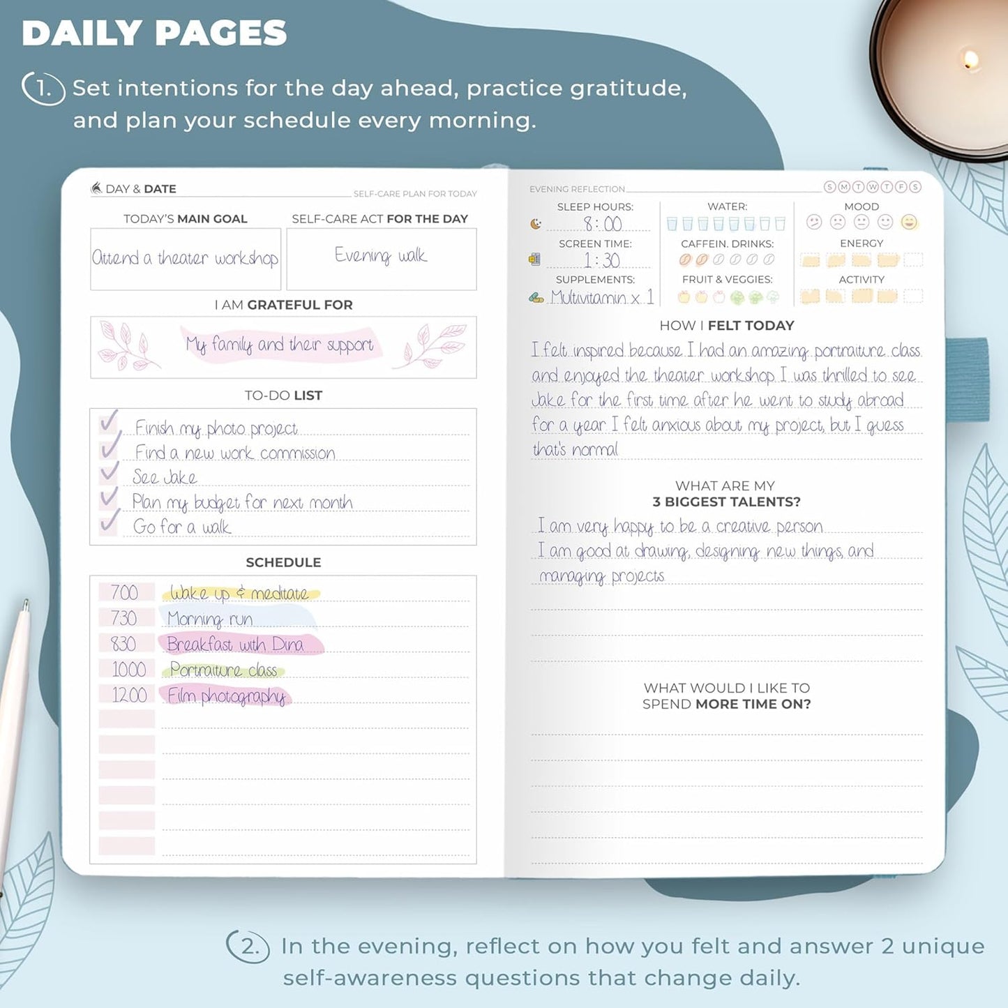 Clever Fox Self-Care Journal – Daily Reflection Notebook – Mental Health & Personal Development Planner, Meditation & Mood Log, A5 (Turquoise)