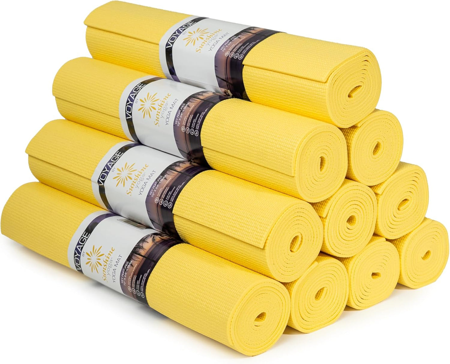 Voyage Yoga Mat, 10 Pack, 72" x 24" Professional Studio and Gym Bulk Yoga Mats, 5mm Thick, Durable, Anti-Tear, Non Slip Fitness and Exercise Mats
