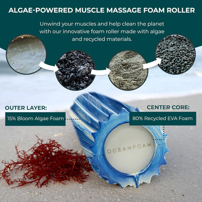 Oceanfoam Ripple Travel Foam Roller (11" x 3.35") Firm Mini Foam Roller for Physical Therapy, Deep Tissue Massage, Back Pain - High Density, Ergonomic Wave Textured - Yoga, Pilates, Exercise (Natural) - Colors A