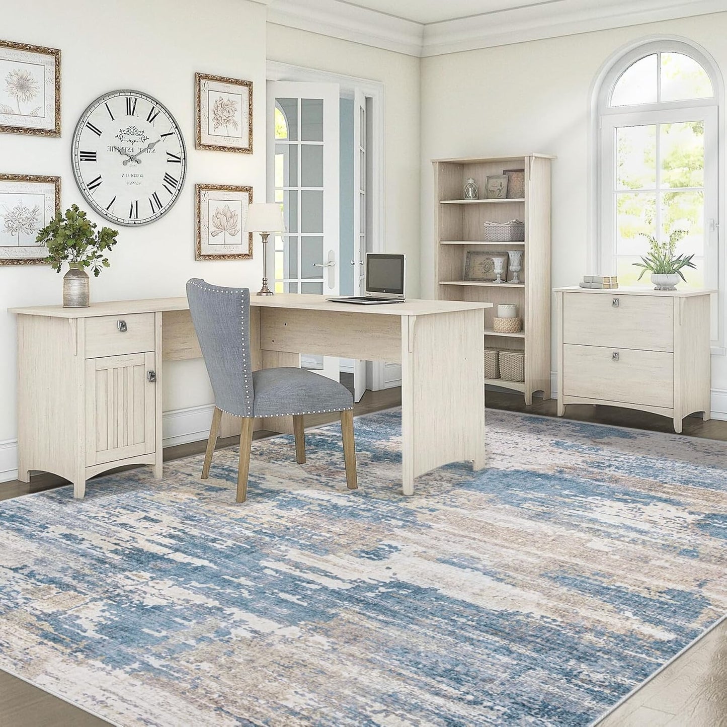 XLUEZ 8x10 Area Rugs for Living Room, Washable Modern Abstract Large Area Rug Neutral Soft Non Slip Kids Rug Stain Resistant Indoor Carpet for Bedroom Nursery Dining Children's Room(Blue, 8'x10')