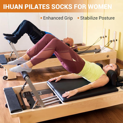 ihuan 6 Pairs Pilates Socks for women, Non-Slip Yoga Socks With Grip&Strap for Dance Barre Ballet Fitness Workout（5-9）