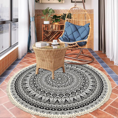 Boho Rug 5Ft Round Bedroom Carpet Circle Nonslip Farmhouse Area Rug Rustic Mandala Floor Mat for Living Room Locker Room Tassel Yoga Throw Rugs Washable Doormat, Purple