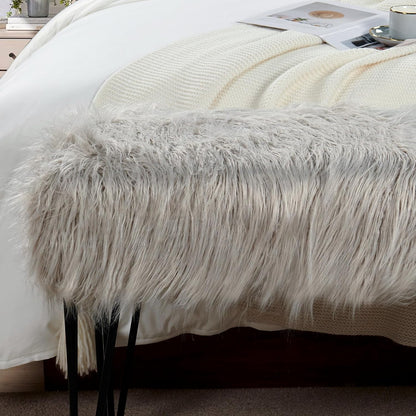 Home Soft Things Green Mongolian Faux Fur Ottoman, Desert Sage, 19'' x 13'' x 17'', Cozy Plush Fluffy Ottoman Foot Rest Stool for Living Room Bedroom Entryway Makeup Bench End of Bed Home Décor
