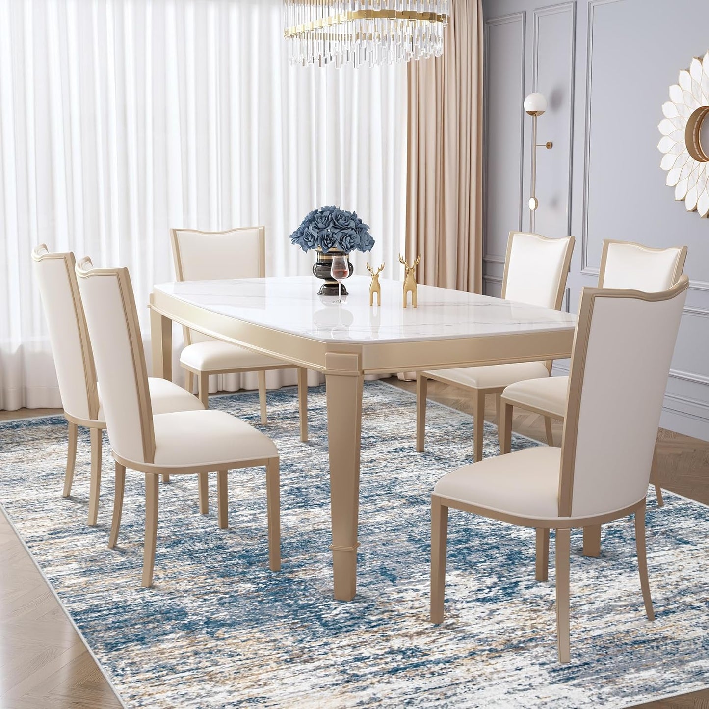 XLUEZ 8x10 Area Rugs for Living Room, Washable Modern Abstract Large Area Rug Neutral Soft Non Slip Kids Rug Stain Resistant Indoor Carpet for Bedroom Nursery Dining Children's Room(Blue, 8'x10')