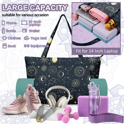 Yoga Bag for Women, Large Canvas Yoga Mat Tote Bag with Yoga Mat Carrier - Large Mat Pocket Fitness Tote for Pilates, Gym, Travel, Office & Beach