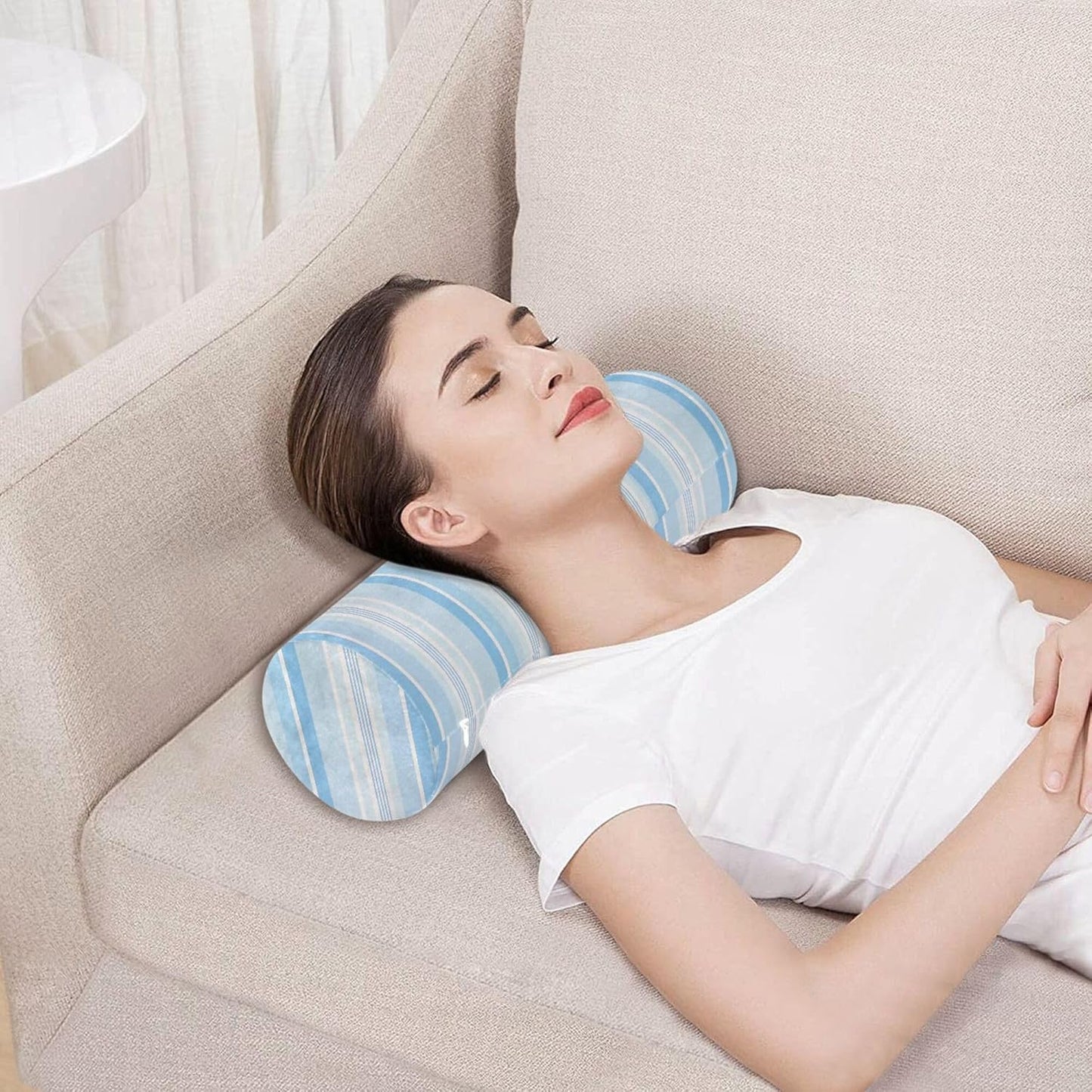 Yoga Bolster Pillow Round Neck Roll Pillow Bed Round Pillow for Baby Cylinder Decorative Pillow Bolster Pillow Covers with Zipper Gold Stripe