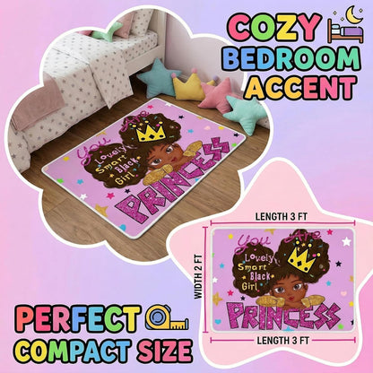 Black Girl Area Rug for Bedroom African American Rugs for Room Princess Carpet Kids Rugs for Bedroom African Girls Carpet for Living Room Teen Girls Yoga Mats, Pink, 4'×5'