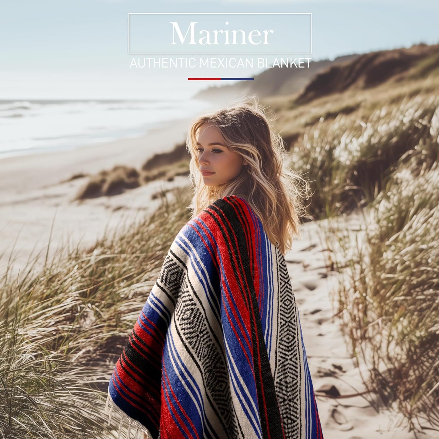 Hydration Nation Authentic Large Handwoven Mexican Blanket - Soft Yoga - Durable Serape - Lightweight Falsa, Beach, Camping, Picnic, Outdoor 70"x50" - Mandarin