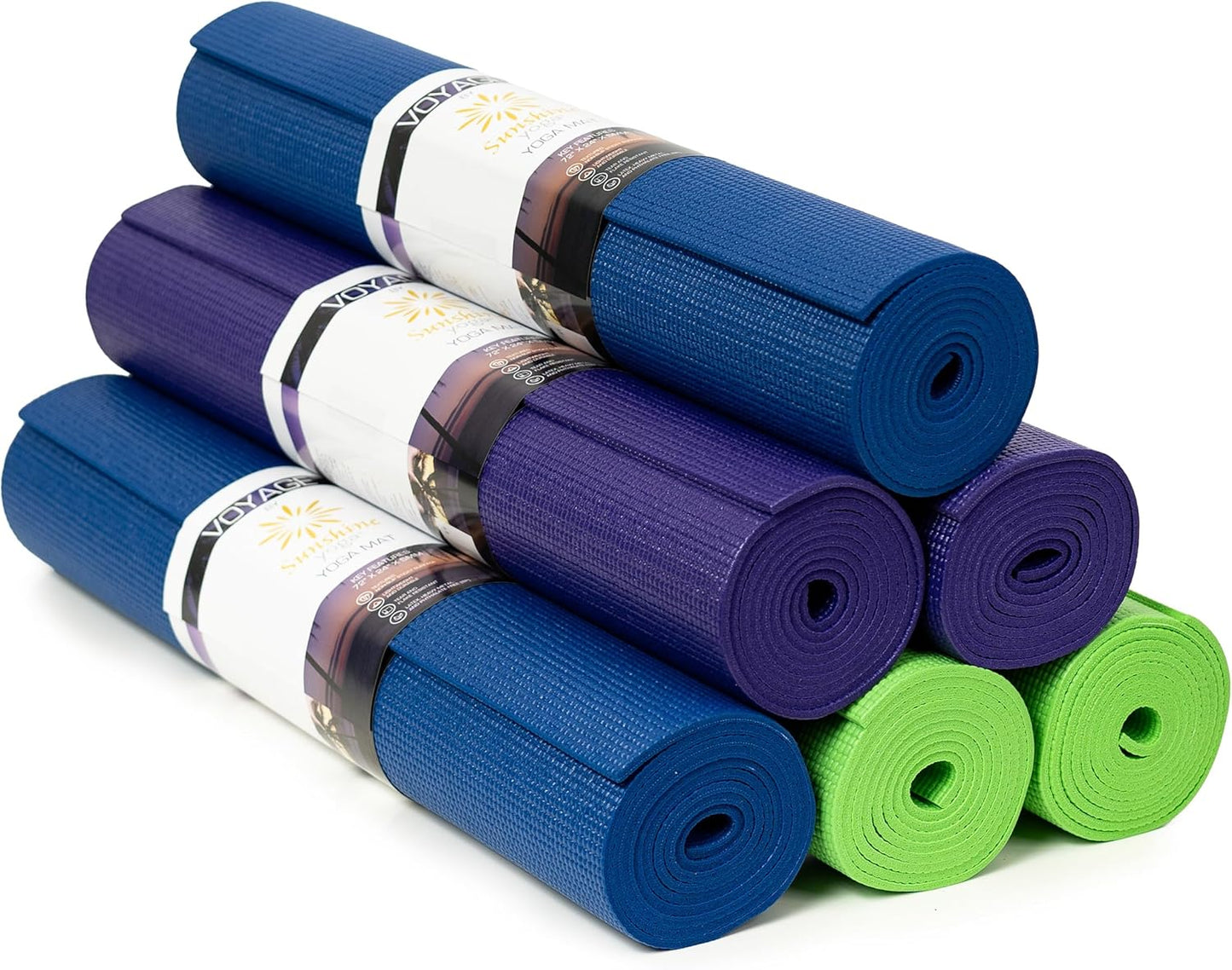 Voyage Yoga Mat, 6 Pack, 72" x 24" Professional Studio and Gym Bulk Yoga Mats, 5mm Thick, Durable, Anti-Tear, Non Slip Fitness and Exercise Mats