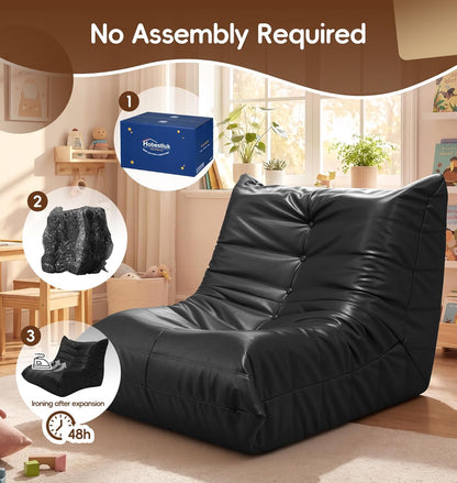 Hobestluk Giant Bean Bag Chair Lazy Floor Sofa, Memory Foam Fireside Sofa for Adults, Big Beanbag Faux Leather Armless Chair for Living Room Bedroom Dorm Office (Brown, Single)