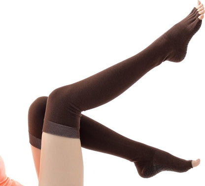 Verdancy Yoga Pilates Toe Socks - Toeless With Grips for Women, Non-Slip Cushioned Over Knee Thigh High