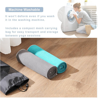 Yoga Mat Towel with Alignment Lines, 72"x 24" Mat-Sized, Anti-Slip Cover for Hot Yoga Pilates Exercise Fitness with Mesh Storage Bag (Dark Grey)