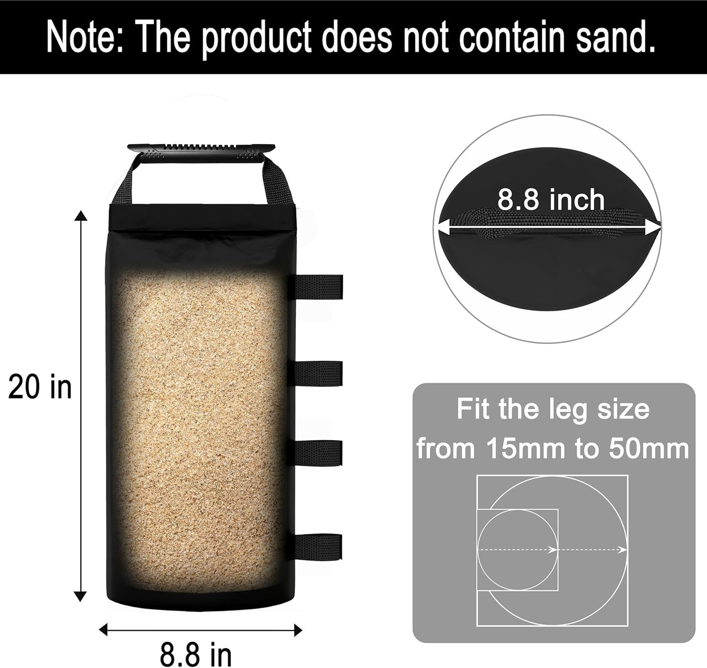 112 LBS Sand Bags for Canopy Weights – 4 Pack Heavy Duty Sandbags with Handle, Leak-Proof Oxford Cloth, Wind Resistant Weights for Beach Umbrella, Awning, Camping, Outdoor Events-Black