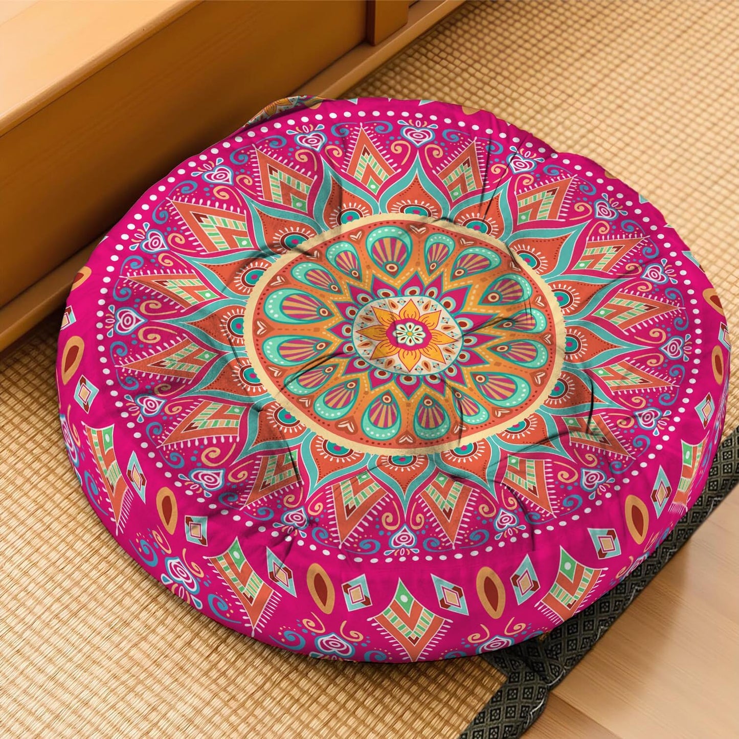 Mandala Meditation Cushion, Boho Meditation Mat, Meditation Pillows for Sitting on Floor, Cushions for Sitting in Home and Outdoor, Round Floor Pillows Cushion Seating for Yoga Accessories 22'' X 22''